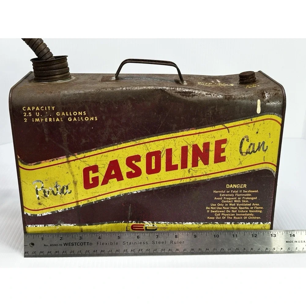 Vintage Edward Can Co. Huffman Porta  Metal Gas Can Garage Man Cave Decor 2.5 Ga